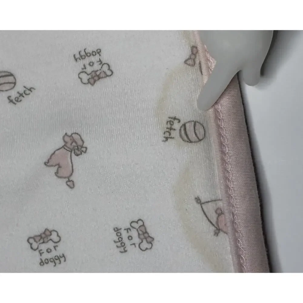 Vintage 2003 Gymboree Posh Poodle Baby Blanket Pink White Striped - STAINS READ